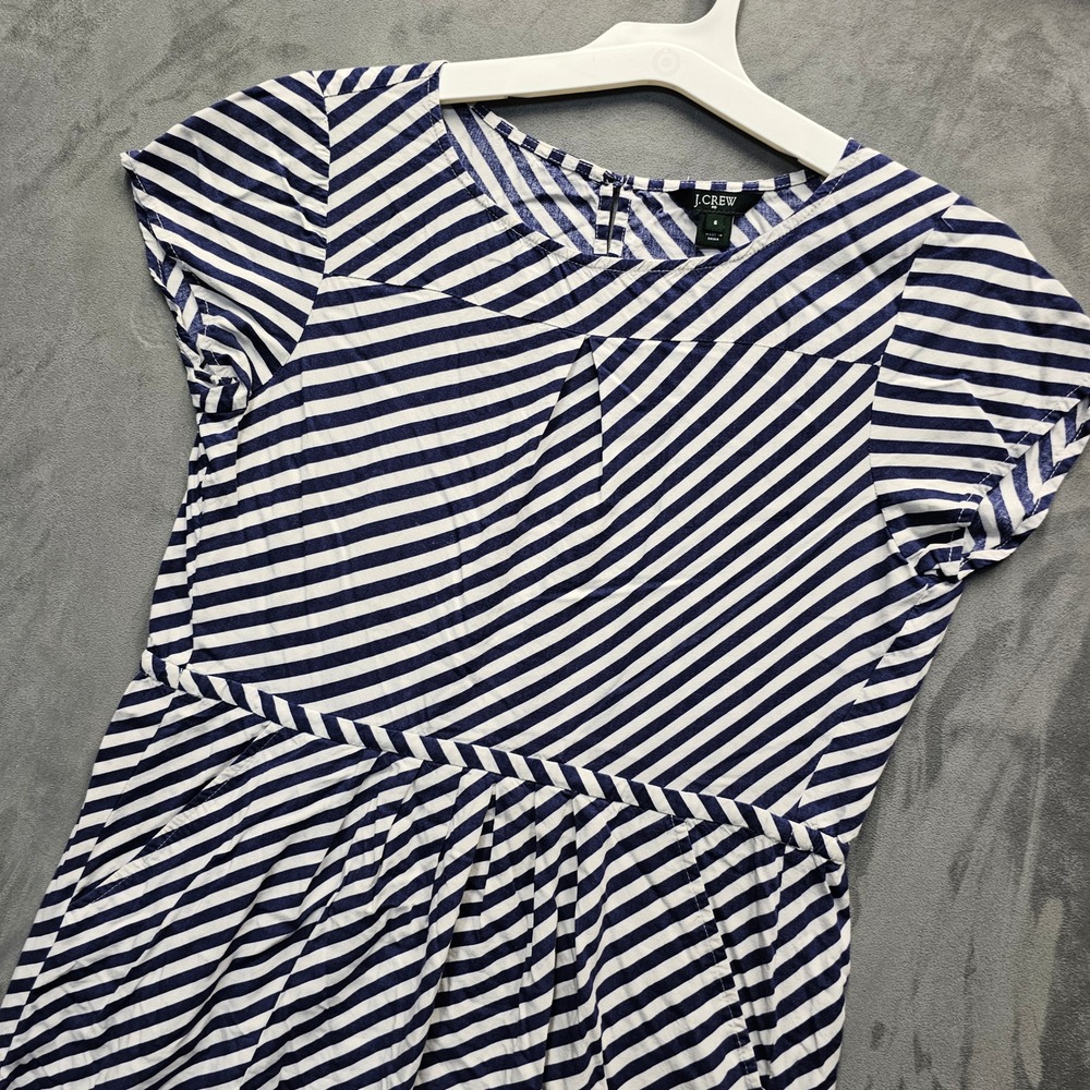 J.CREW Womens Navy Blue White Striped Viscose Mini Dress Pockets Size 6 68389